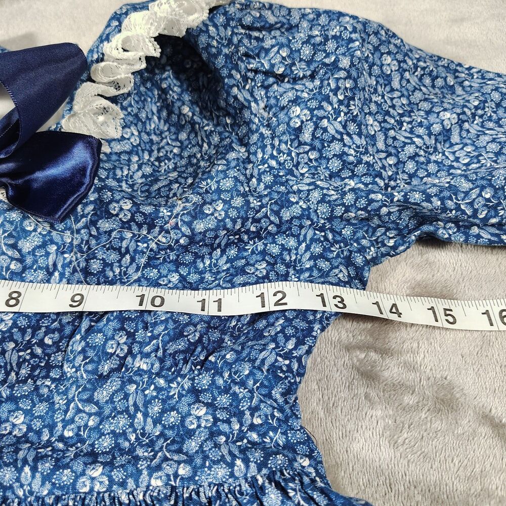 Vtg Mini World Prairie Dress Size 8 Blue Ditsy Floral Ruffle Lace Cottage Utah - Picture 9 of 11